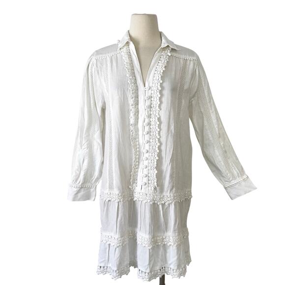 Melissa Odabash Lucia Embroidered Mini Dress Button-Down White M NWT - Picture 1 of 10